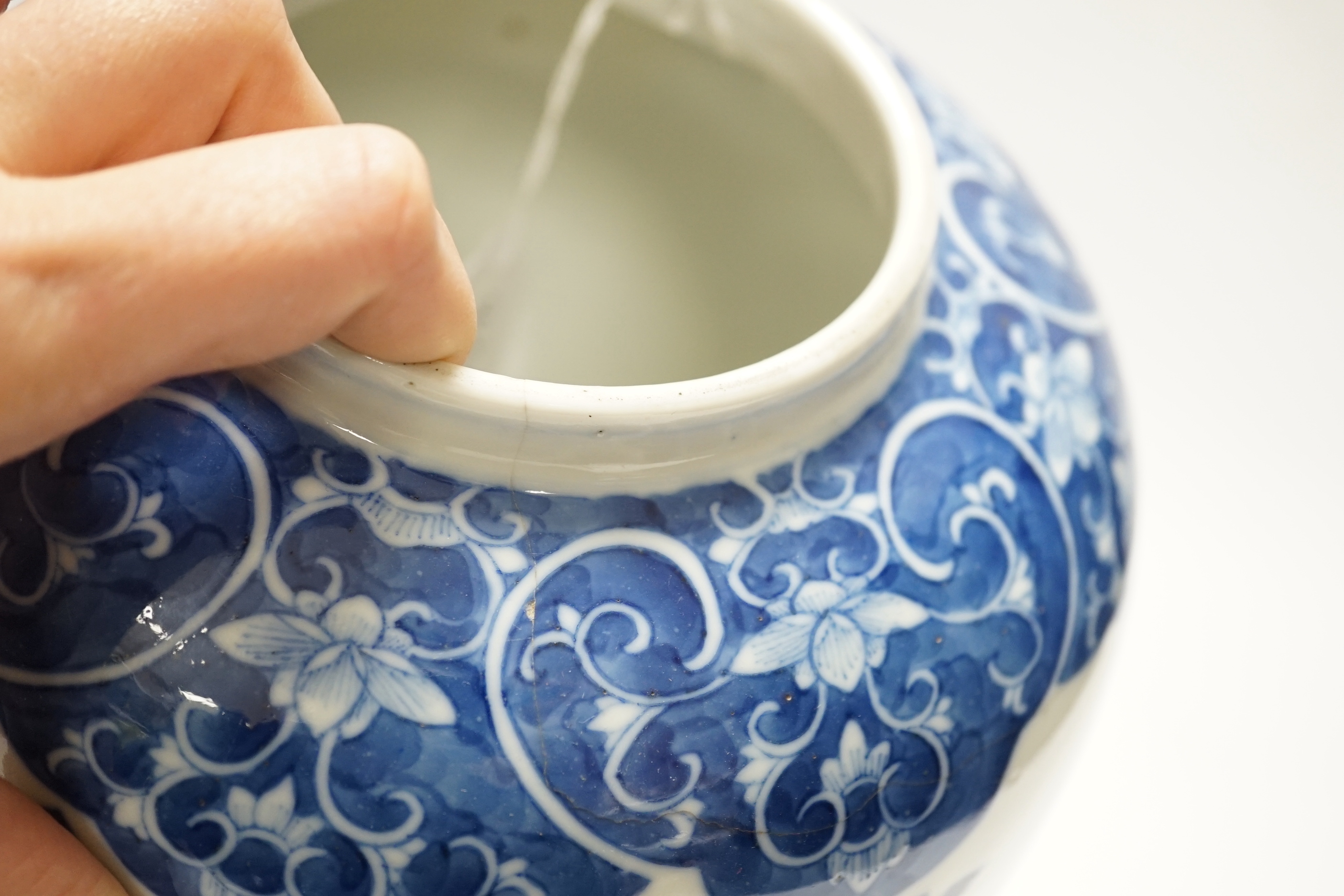A late 19th Chinese blue and white ginger jar, bearing Kangxi marks, c.1880
